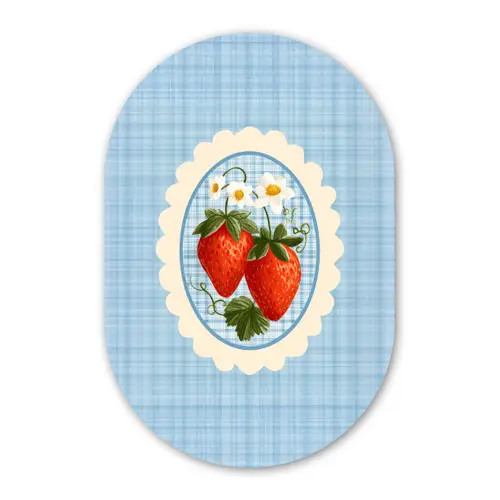 Aardbeien - Lijst - Rood - Geruit Wandcirkel Ovaal Glas middel -3d