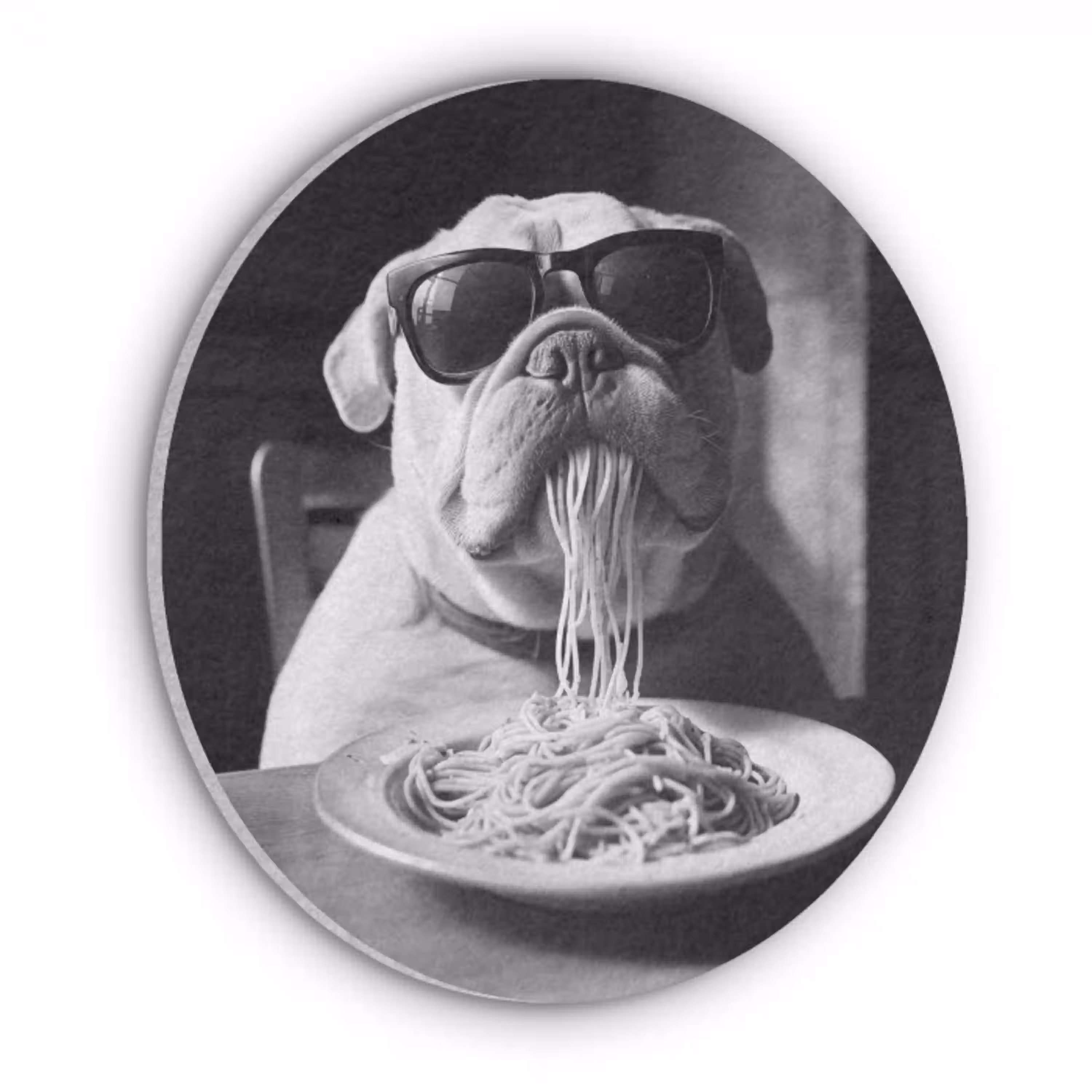 Hond - Bulldog - Pasta - Bril - Stoer - Dieren Akoestische PET Vilt - Rond klein -3d