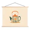 Oranje - Theepot - Bloemen - Bladeren textielposter latten blank klein -3d