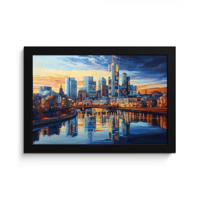 Zonsondergang Frankfurt - Stad - Skyline - Water fotolijst zwart zonder passe partout klein -3d