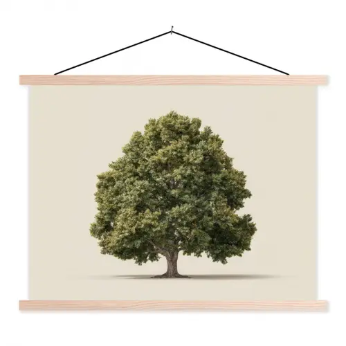 Eikenboom - Groen - Lichte achtergrond textielposter latten blank klein -3d