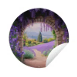 Doorkijk - Lavendel - Bloemen - Paars - Poort Wandcirkel tuinposter met ringen klein -3d