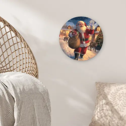 Kerstman - Dorp - Hert - Donker Wandcirkel kunststof plaat 5mm dik klein -sfeer5