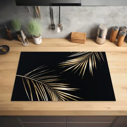 Bladeren - Planten - Goud - Zwart - Luxe Inductie beschermer vinyl 3mm klein -sfeer5