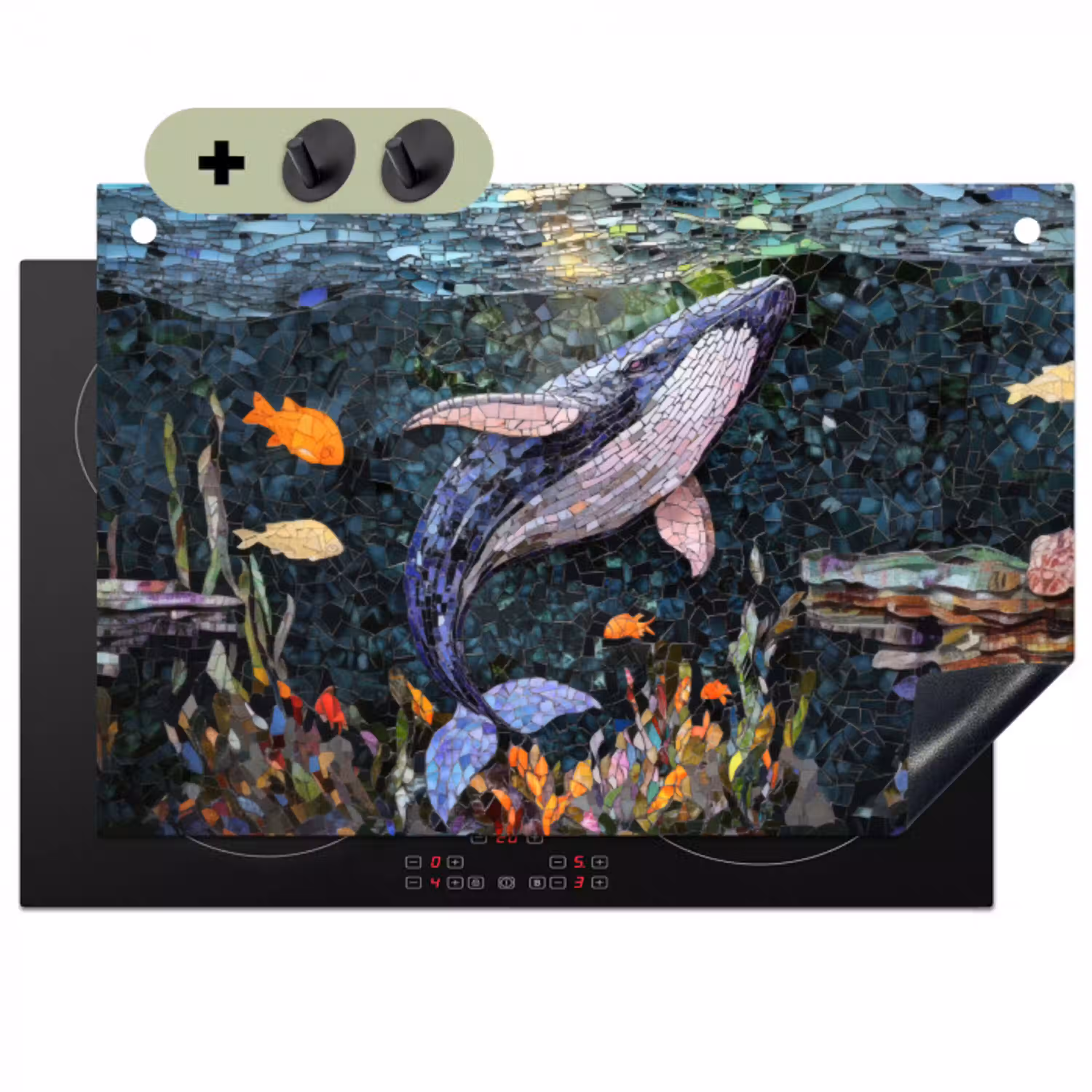 Mozaïek - Walvis - Koraal - Water Inductie beschemer met haakjes klein -3d