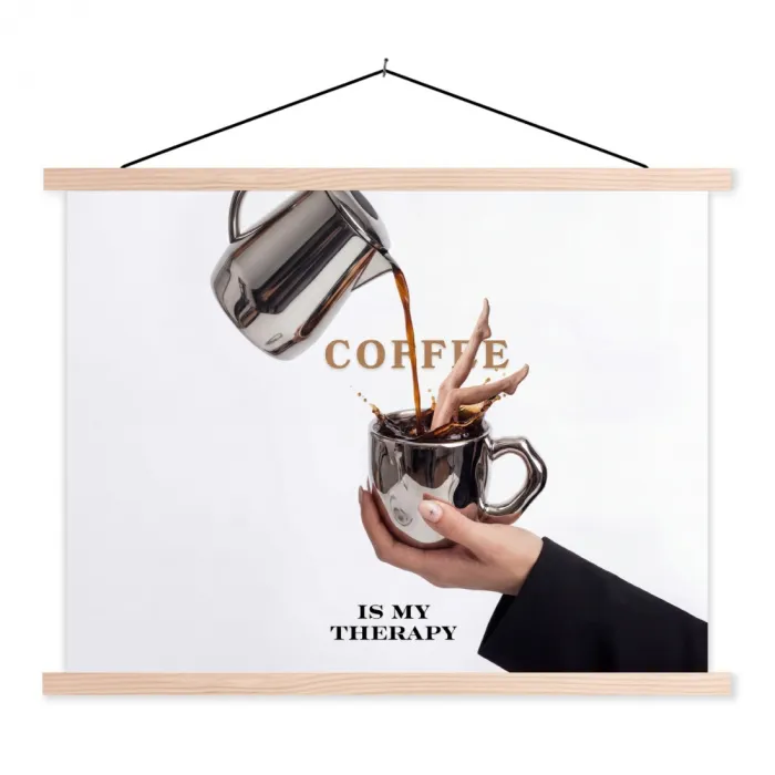 Koffie - Mok - Kan - Therapie textielposter latten blank klein -3d