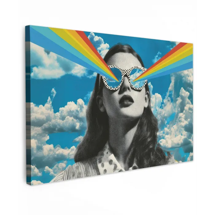 Vrouw - Bril - Regenboog - Wolken canvas 2cm klein -z3d
