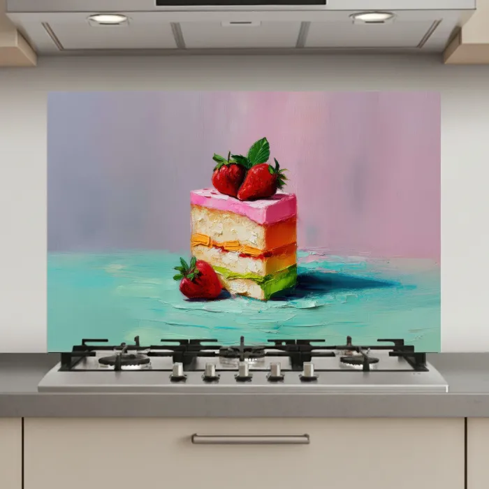 Taartje - Aardbeien - Glazuur - Kleurrijk keuken achterwand spatscherm klein -3d_website