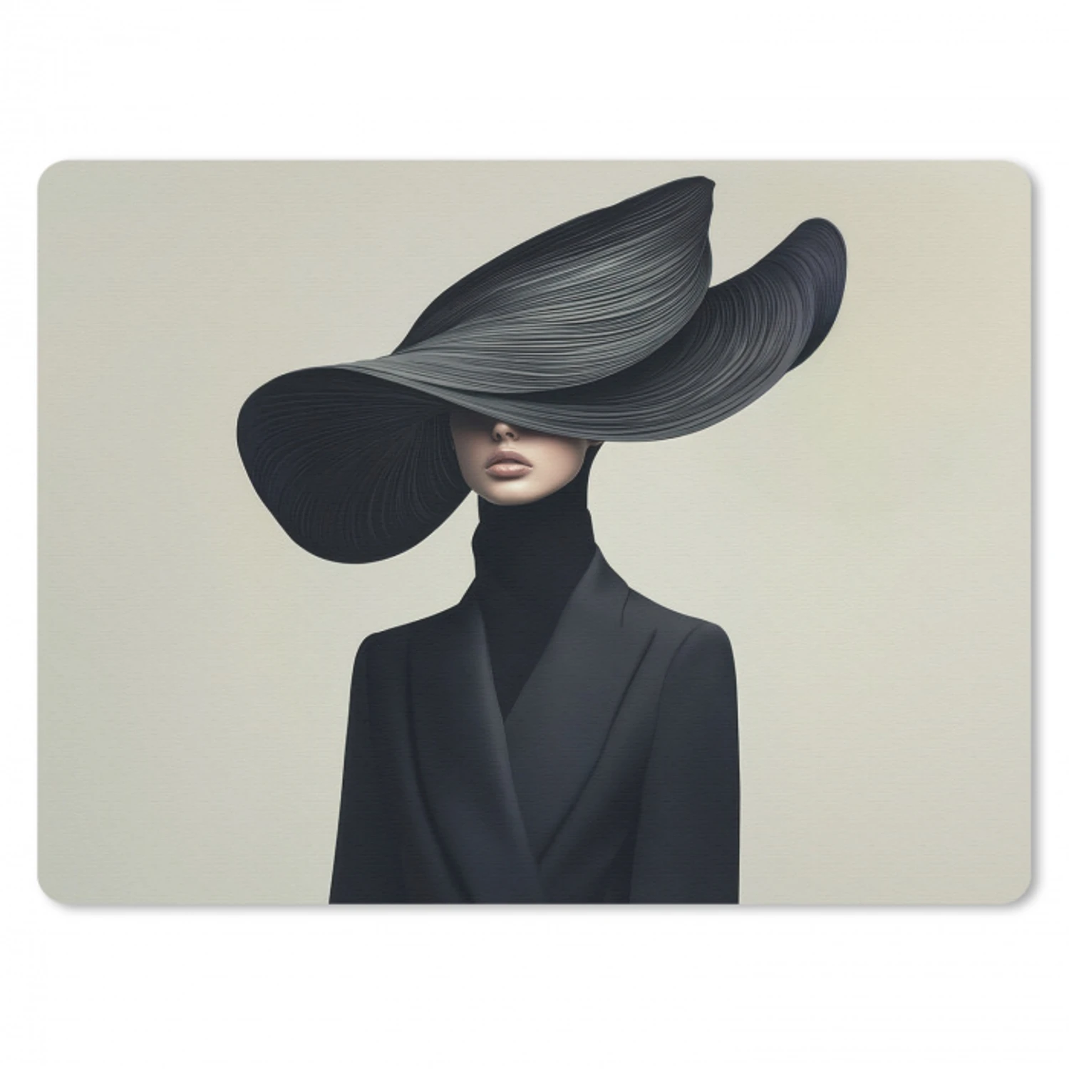 Zwart - Vrouw - Hoed muismat rubber klein -3d