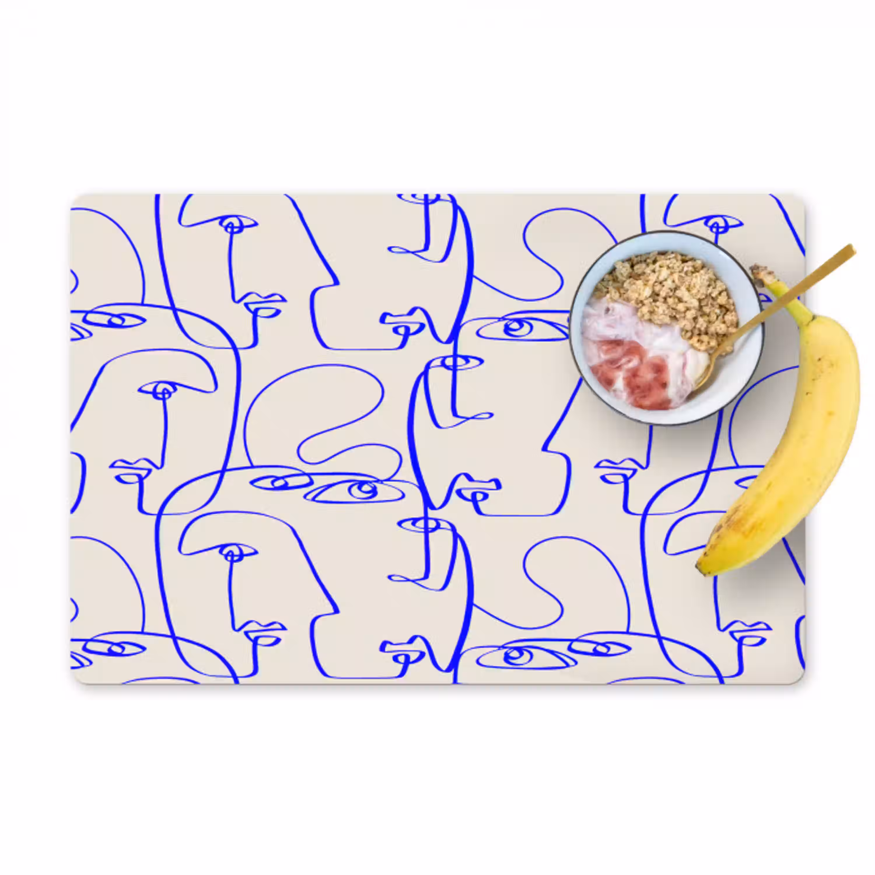 Gezicht - Blauw - Lijnen - Beige Placemat vinyl groot 368 -zzzproduct_Kitchenyeah-website