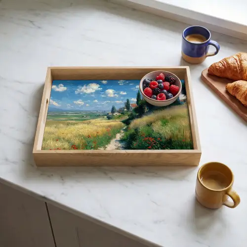 Zandpad - Huis - Bomen - Grasveld Dienblad Rechthoek middel -sfeer2