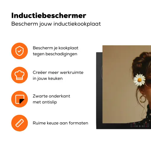 Vrouw - Beige - Bloem - Modern - Portret Inductie beschermer vinyl 3mm klein -zzzzzzz-td-ups