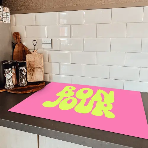 Bonjour - Roze - Fel groen Inductie beschermer vinyl 3mm klein -sfeer3