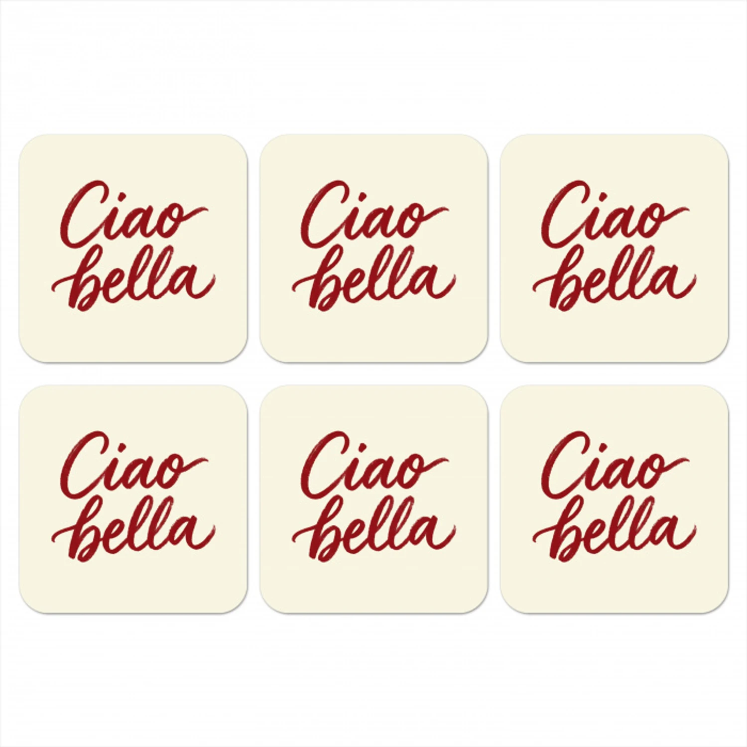 Ciao bella - Rood - Wit - Minimalistisch onderzetter kurk middel -3d