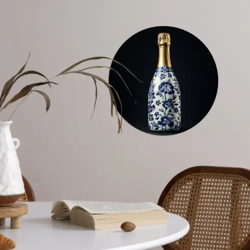 Champagne - Bloemen - Goud - Chique Wandcirkel behangsticker klein -sfeer3