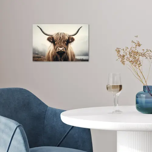 Schotse hooglander - Hoorns - Landschap poster papier klein -sfeer3
