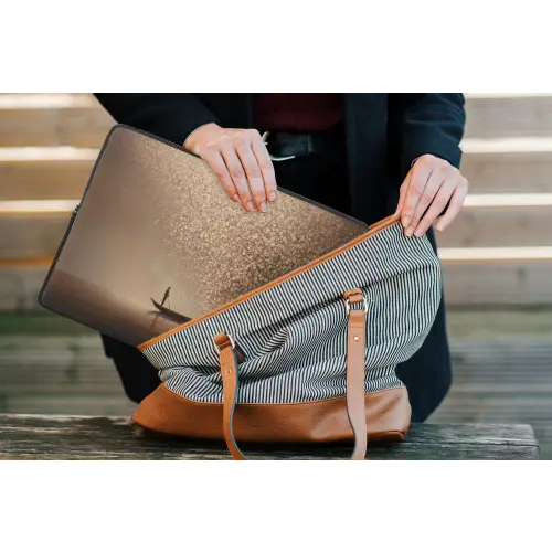 Bootje - Blaadjes - Goud - Water laptophoes neopreen klein -tas