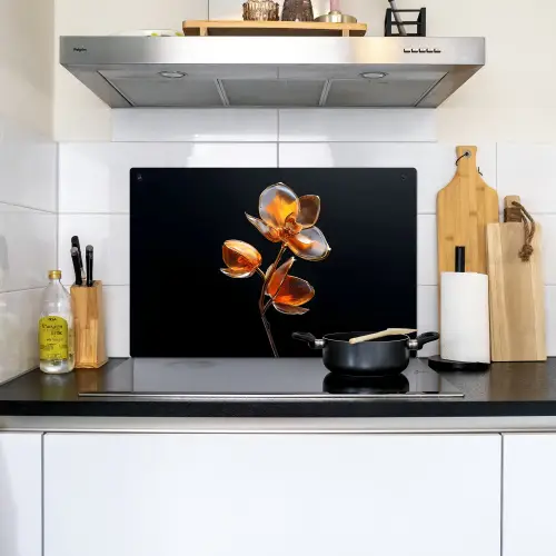 Bloem - Orchidee - Oranje Inductie beschemer met haakjes klein -sfeer2