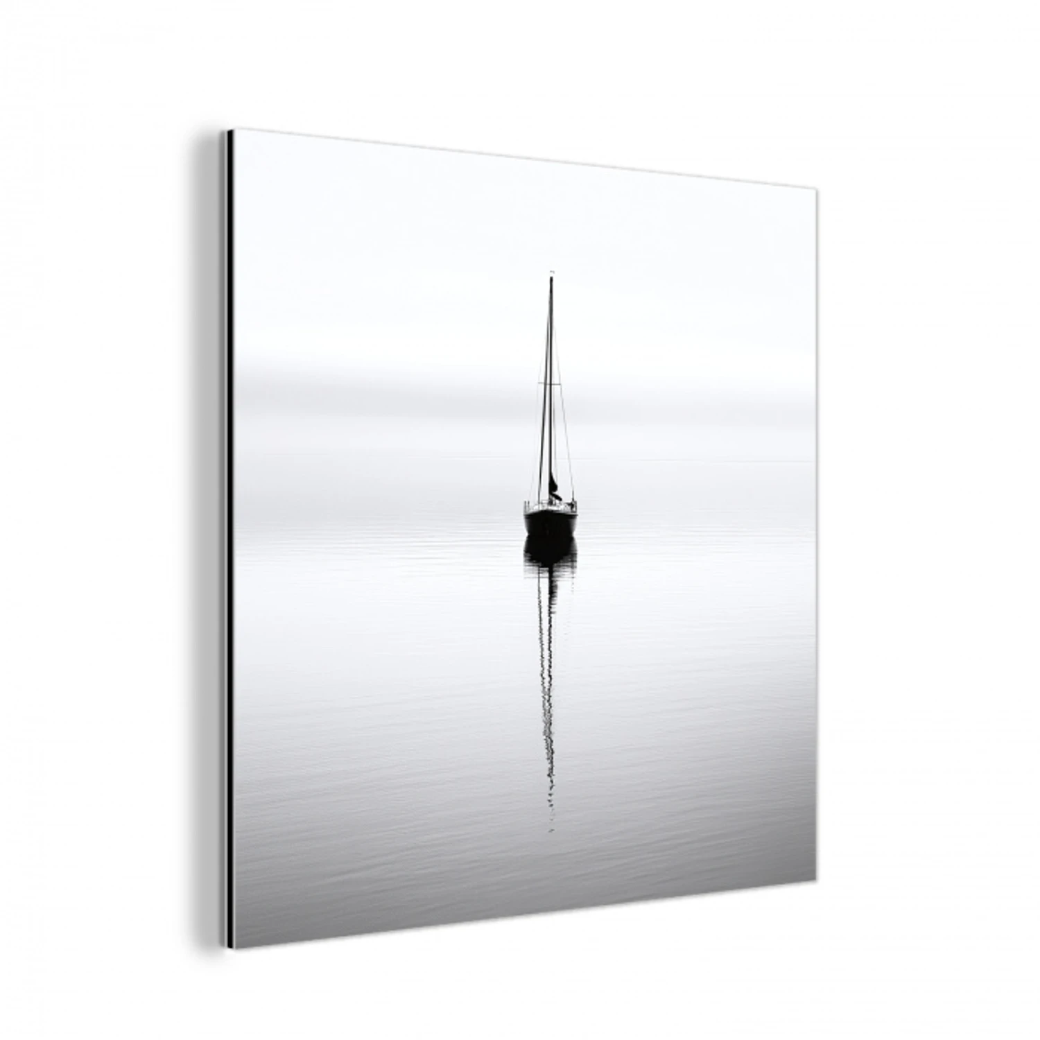 Zeilboot - Zwart - Water - Silhouet aluminium wit klein -3d
