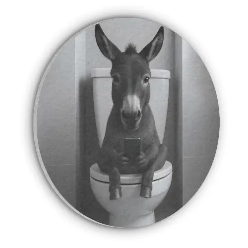 Ezel - Telefoon - Toilet - Zwart - Wit Akoestische PET Vilt - Rond klein -3d