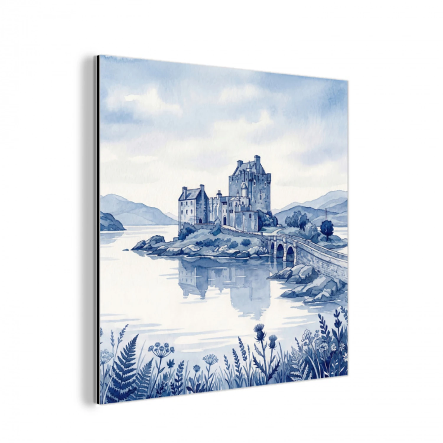 Schots - Kasteel - Blauw - Aquarel aluminium wit klein -3d