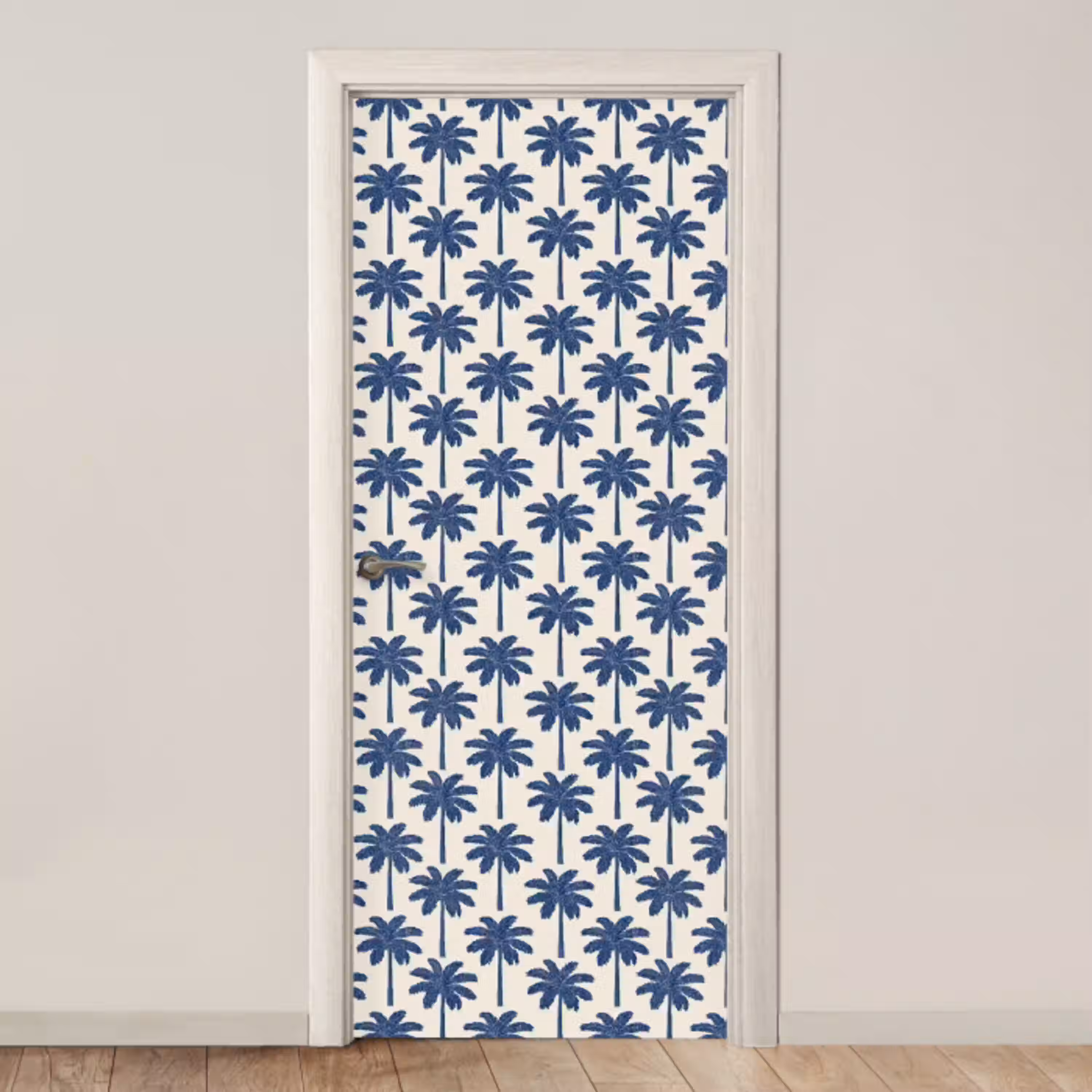 Symmetrisch - Palm - Blauw deurposter klein 289 -3d_beige