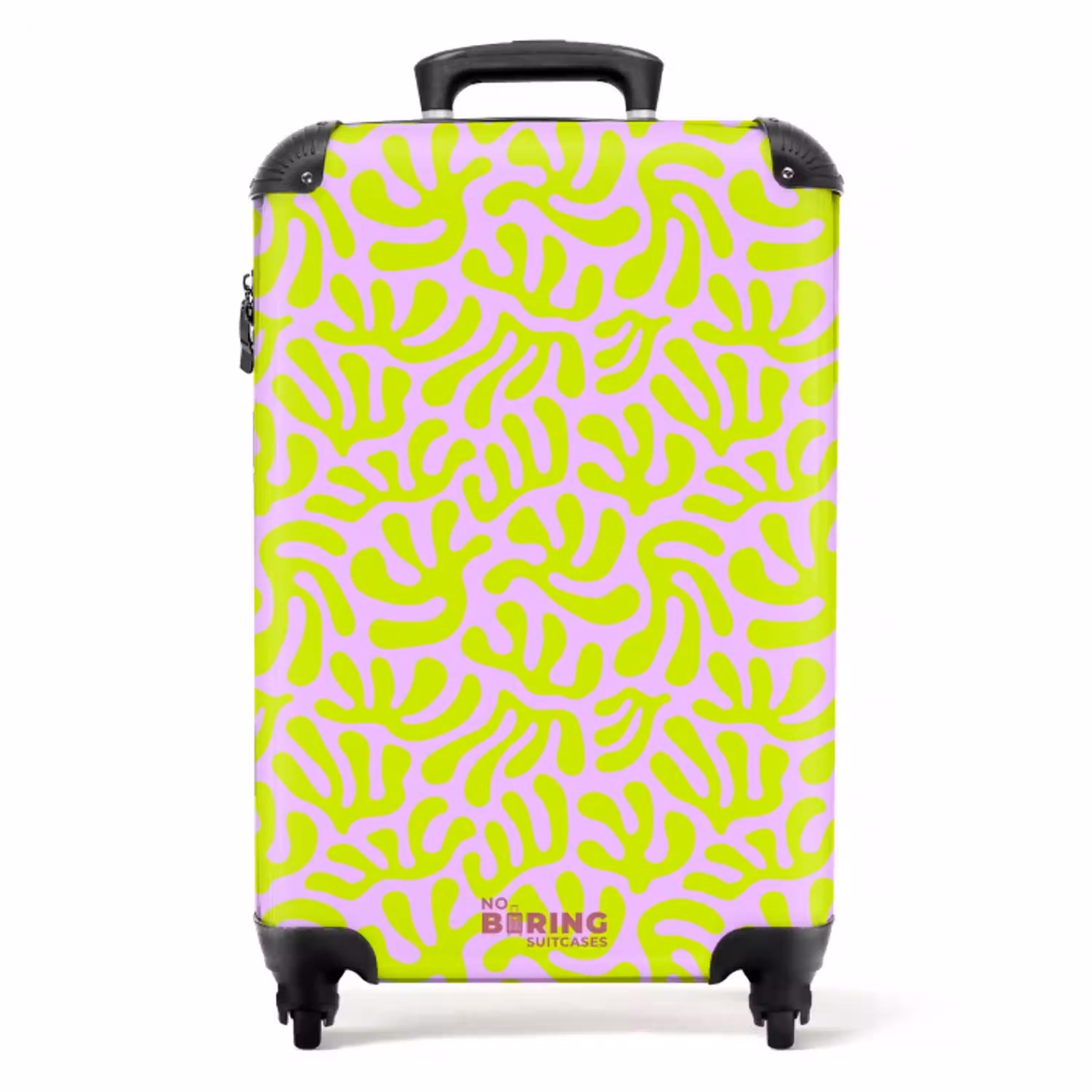 Neon bladeren op lichtroze achtergrond NBS - Handbagage koffer - Volwassenen Unisex middel -productfoto_recht