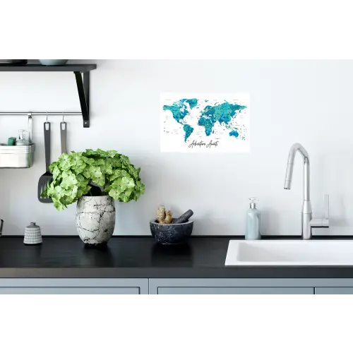 Wereldkaart - Blauw - Kleurrijk Muursticker klein -keuken