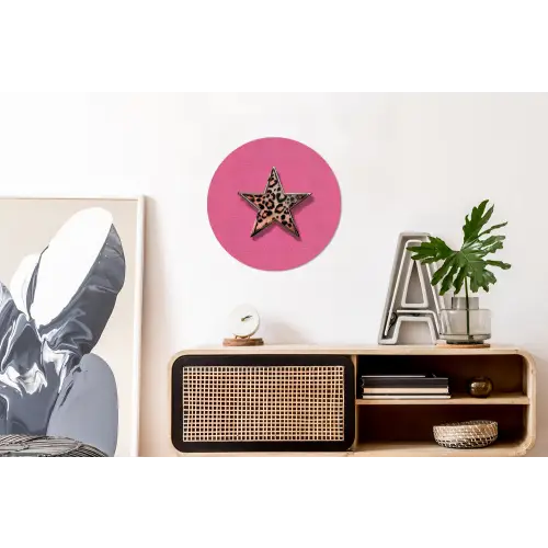 Ster - Luipaard - Print - Roze Wandcirkel aluminium klein -kantoor