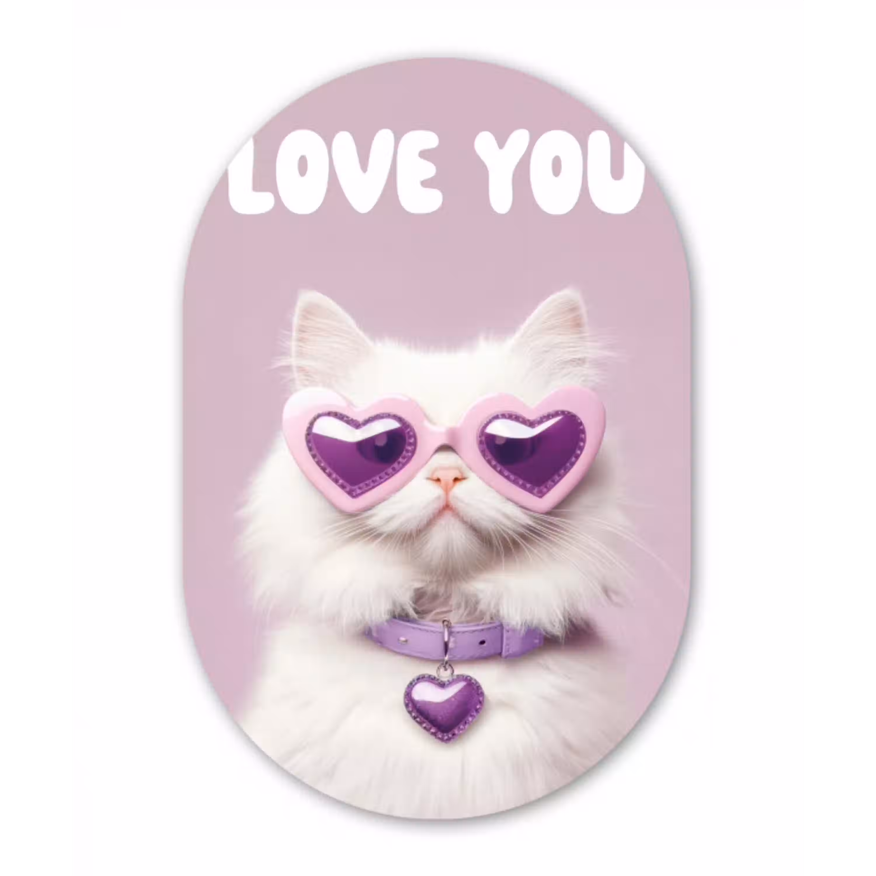 Kat - Love - Paars - Valentijn Wandcirkel Ovaal Aluminium middel -3d