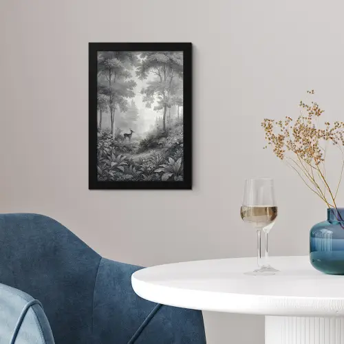 Bos - Hert - Zwart - Wit fotolijst zwart zonder passe partout klein -sfeer4
