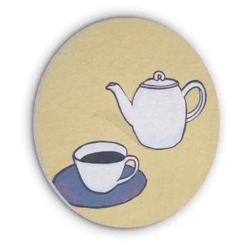 Theepot - Kopje - Beige - Illustratie Akoestische PET Vilt - Rond klein -3d