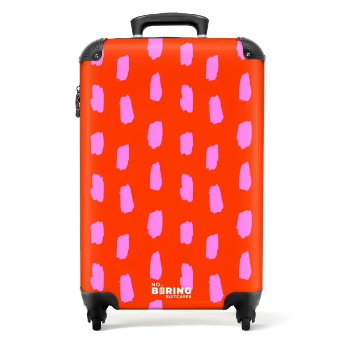 Vlekkenpatroon in roze op felrode achtergrond NBS - Handbagage koffer - Kinderen Unisex middel -productfoto_recht