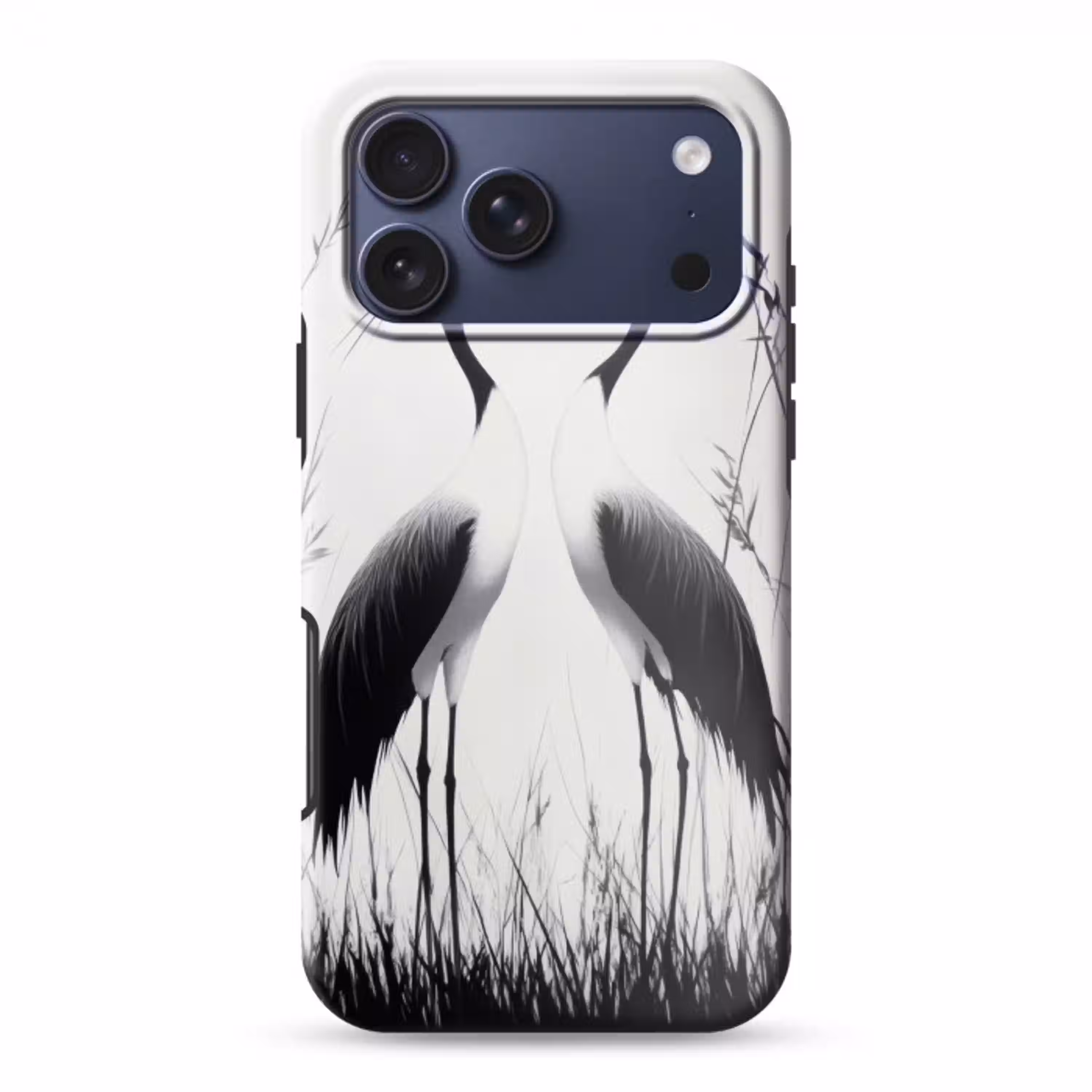 Kraanvogels - Gras - Hartvorm - Zwart Toughcase MagSafe Apple iPhone 17 Pro Max klein -3d
