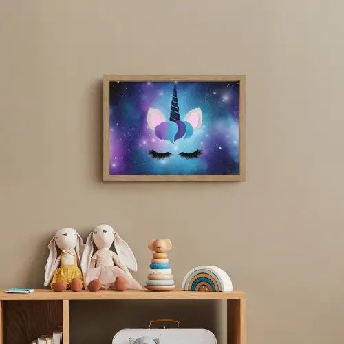 Eenhoorn - Sterren - Blauw Light Box met batterij (Wandlamp kind) middel -sfeer2_kind