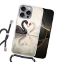 Zwanen - Hartvorm - Dieren Hoesje iPhone 16 Pro Max met koord klein -sfeer1