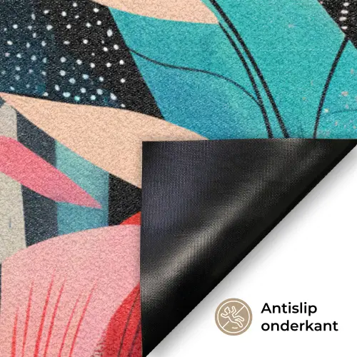 Schilderij - Abstract - Bloemen - Roze Deurmat klein -antislip_NL