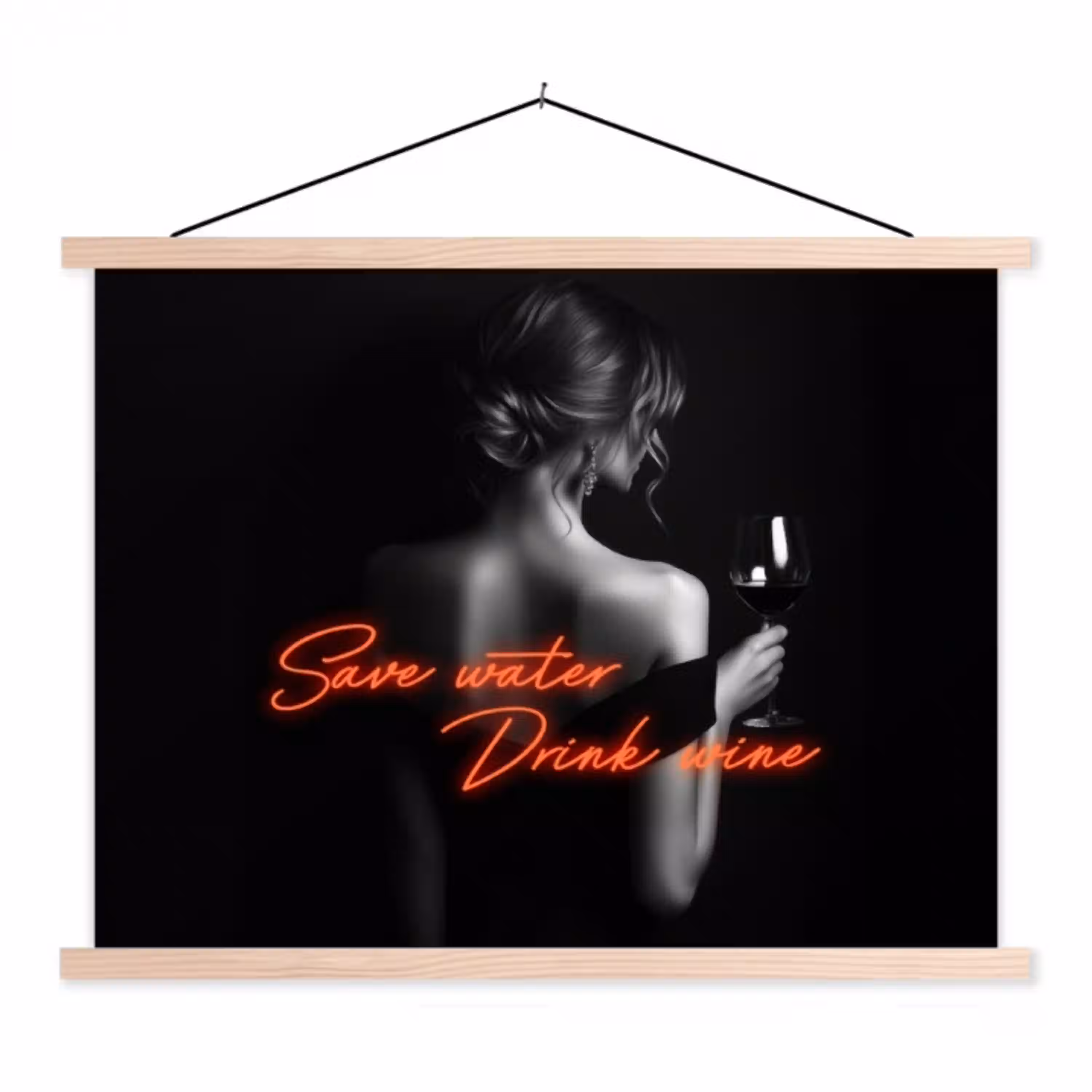 Wijn - Vrouw - Neon - Quote textielposter latten blank klein -3d