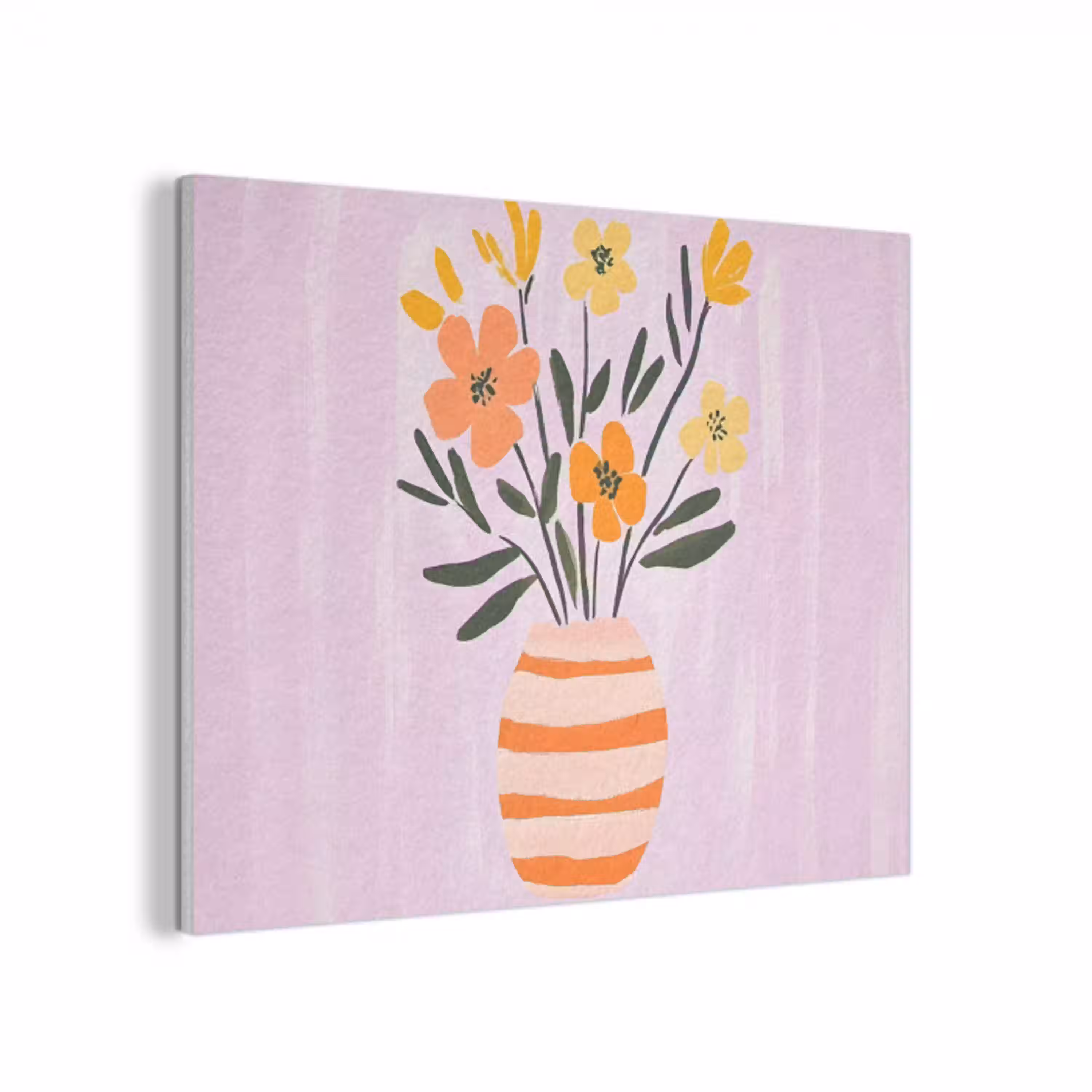 Vaas - Gestreept - Bloemen - Oranje PET vilt klein -3d