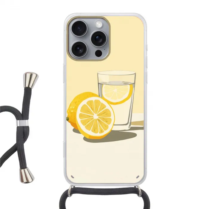 Glas - Citroenschijfjes - Geel Hoesje iPhone 16 Pro Max met koord klein -3d