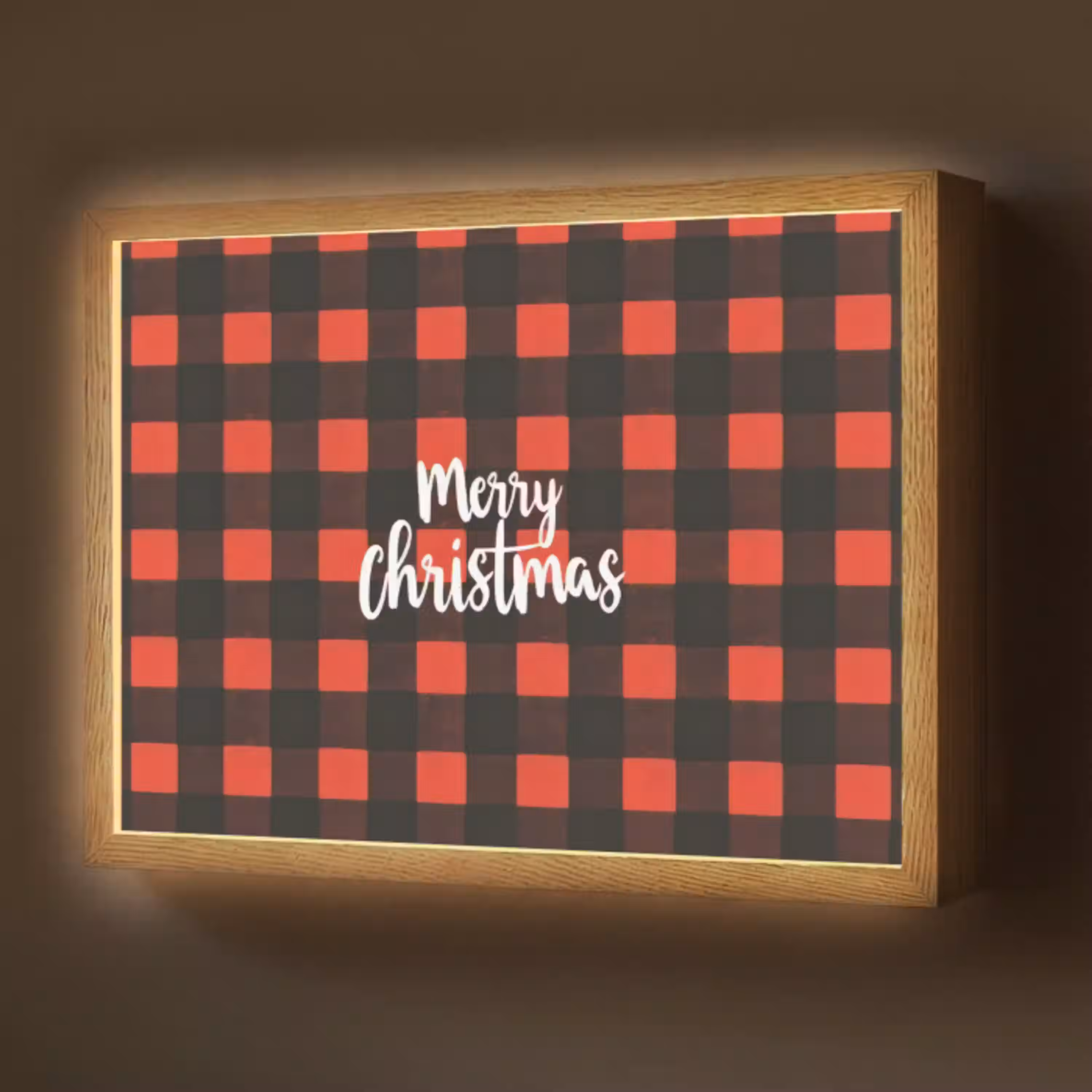 Geruit - Rood - Tekst - Christmas Light Box met batterij (Wandlamp) middel -z3d_website