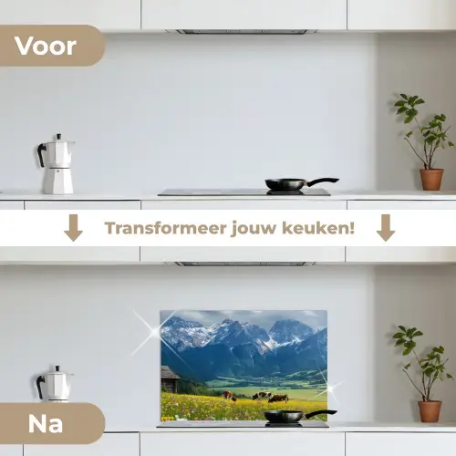 Alpen - Weide - Bergen - Koeien keuken achterwand spatscherm klein -voor_na_NL