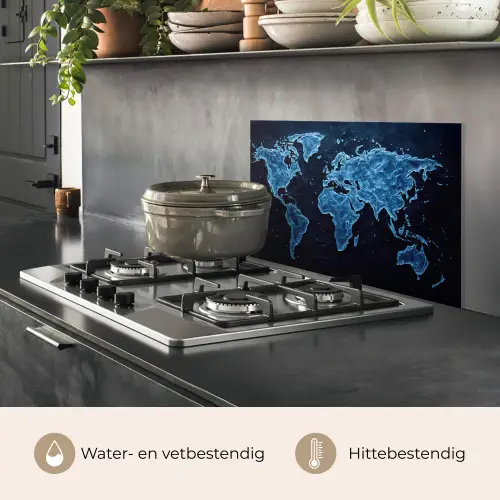 Wereldkaart - Waterstructuur - Blauw keuken achterwand spatscherm klein -usp_NL