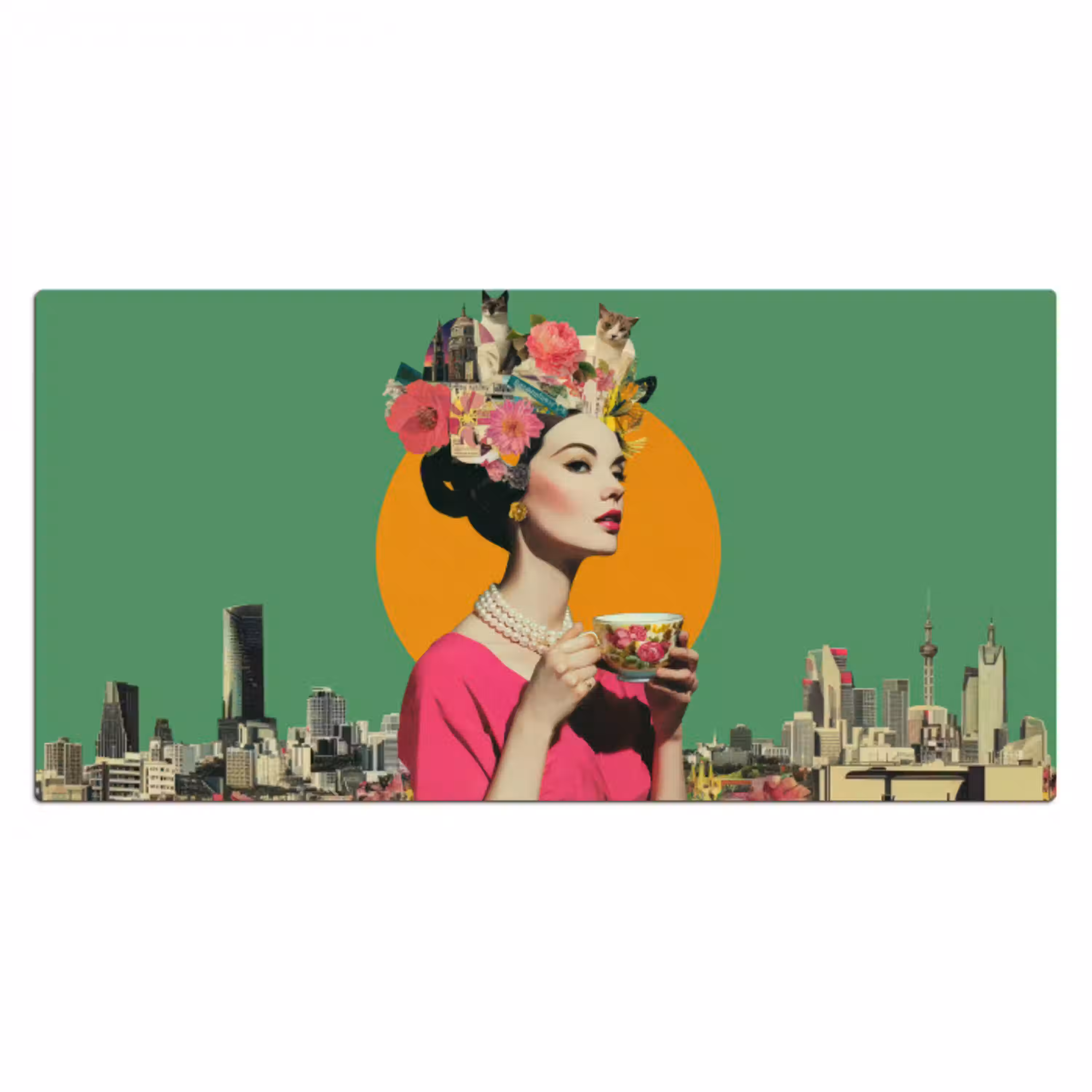 Retro - Vrouw - Stad - Zon Muismat XXL klein -3d_leeg