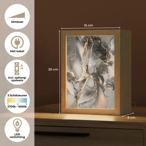 Grijs - Luxe  - Goud - Marmer Light Box met kabel (Tafellamp) klein -USP_NL