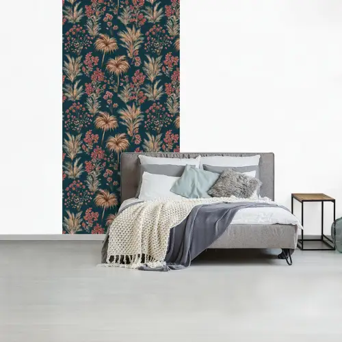 Botanisch - Patroon - Blauw fotobehang vinyl groot 64 -slaapkamer