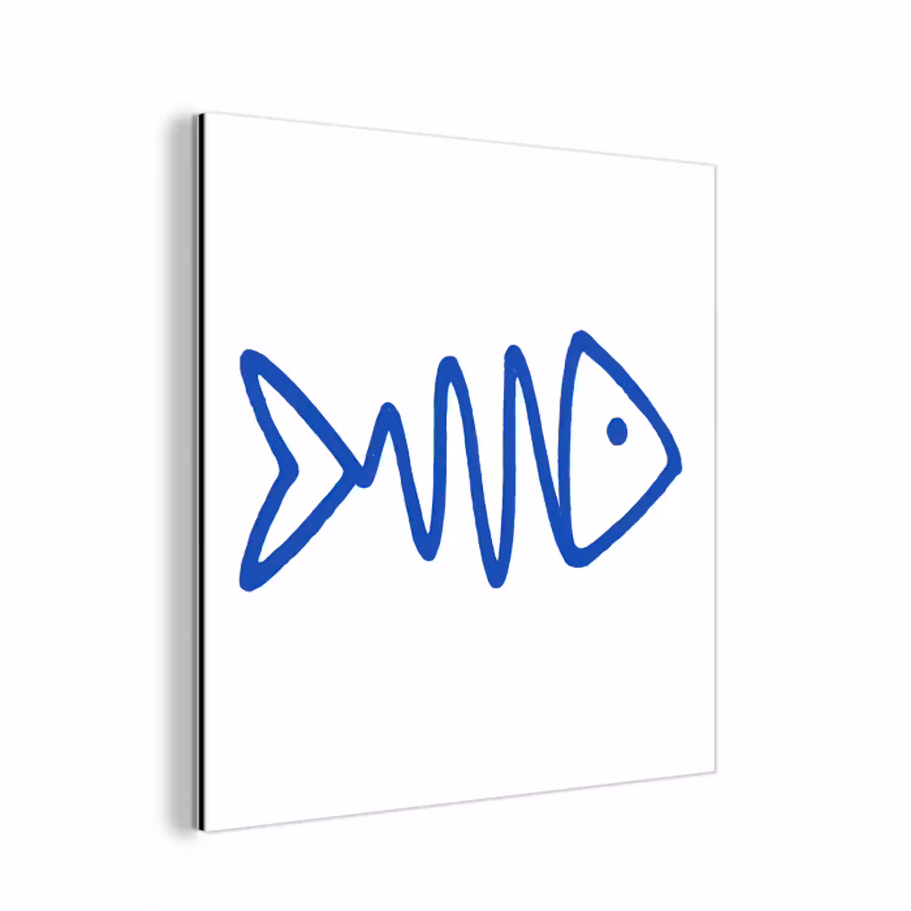 Vis - Minimalistisch - Blauw - Lijn aluminium wit klein -3d