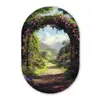 Doorkijk - Rozenboog - Uitzicht - Landschap - Bloemen Wandcirkel Ovaal Glas middel -3d