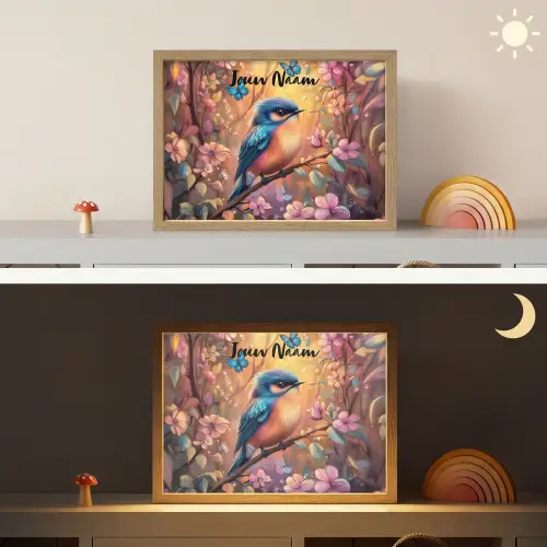 IJsvogel - Sprookjesbos - Roze - Bloemen Light Box met batterij (Wandlamp kind) middel -sfeer3_kind