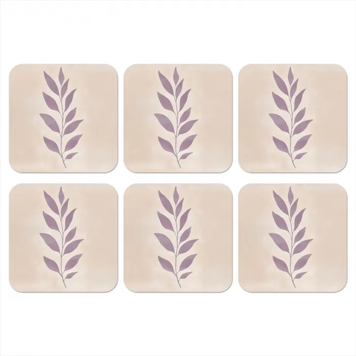 Tak - Bladeren - Minimalistisch - Beige onderzetter kurk middel -3d
